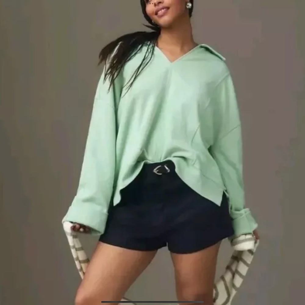 Pilcro Mint Green V-Neck Oversized Sweatshirt